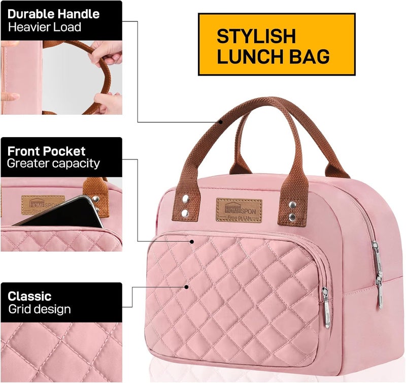 Buringer HOMESPON Lunch Bag for Woman Man Adults with Front Pocket Insulated Lunch Tote Lunch Box Container for Work Picnic or Travel（Pink） - Image 2